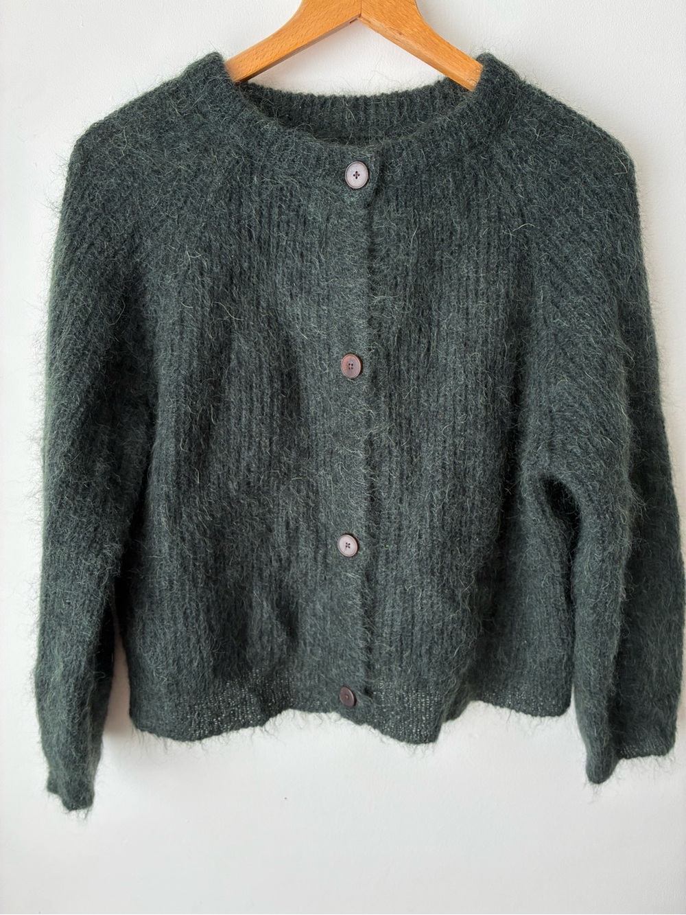 TOAST Sweater Women’s Large Mohair Ribbed Cadigan Wool Green